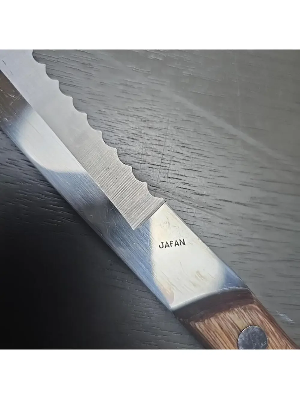 Kitchen Delite Knife Stainless Steel Serrated Wood Handle Japan 14 inch Vintage